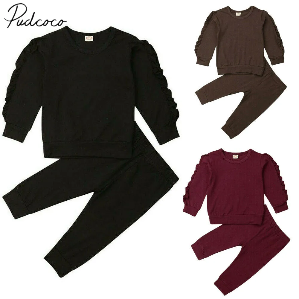 Коллекция года, весенне-осенняя одежда для малышей Комплект из 2 предметов, одежда для маленьких девочек футболка с длинными рукавами и оборками топ+ штаны, комплект одежды, От 6 месяцев до 3 лет