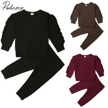 Коллекция года, весенне-осенняя одежда для малышей Комплект из 2 предметов, одежда для маленьких девочек футболка с длинными рукавами и оборками топ+ штаны, комплект одежды, От 6 месяцев до 3 лет