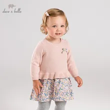 DB11587 dave bella/осеннее платье-свитер принцессы с бантом и цветочным рисунком для маленьких девочек детское модное праздничное платье детская одежда в стиле «лолита»