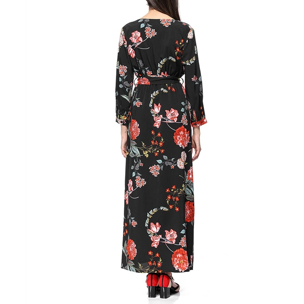 Loose Dresses Long Sleeve Winter Bohemian Beach Women Floral Print  Runway Dress Autumn Party Night Sundress Vestidos 822