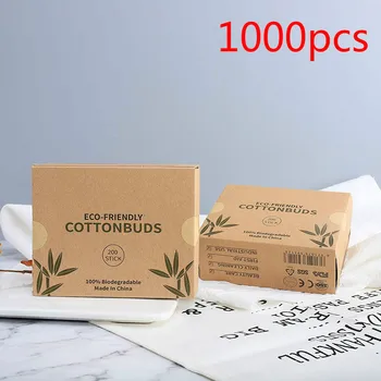 

1000pc =5packs Double Head Cotton Swab Bamboo Cotton Swab Wood Sticks Disposable Buds For Beauty Makeup Nose Ears Cleaning