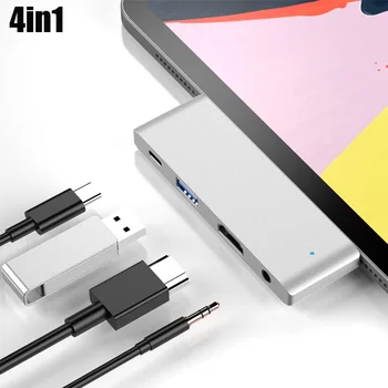 

4 in 1 Type C to USB-C 4K HDMI USB 3.0 3.5mm Audio Hub Adapter for iPad Pro DQ-Drop
