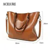 ACELURE Women Shoulder Bag Fashion Women Handbags Oil Wax Leather Large Capacity Tote Bag Casual Pu Leather women Messenger bag ► Photo 2/6