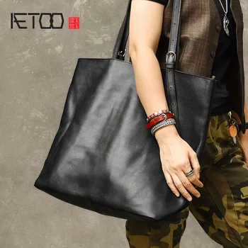 

AETOO Oversized adjustable shoulder strap men's handbag, leather large-capacity shoulder bag