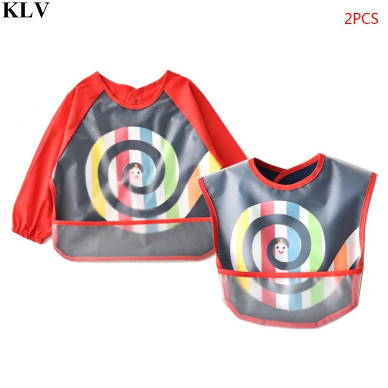 KLV 2 шт./компл. новая одежда для детей с длинным рукавом свободное Водонепроницаемый анти под высоким давлением стерео детские едят кормления Bib Комплект, размер от 6 до 24 месяцев - Цвет: 2