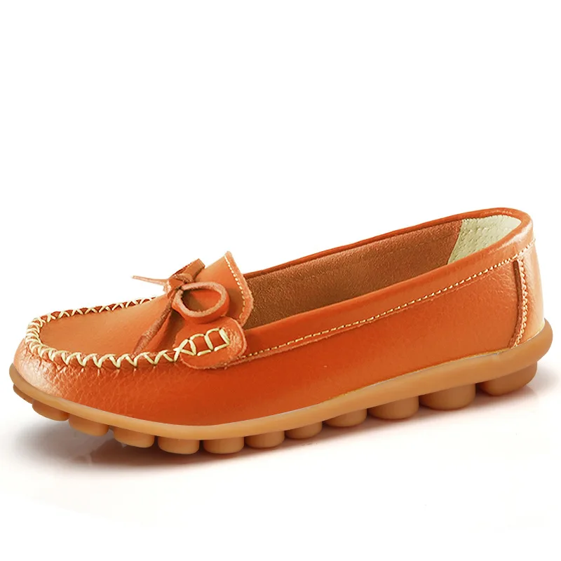 Новая женская повседневная обувь женские туфли из мягкой натуральной кожи женская обувь Нескользящая обувь женские лоферы на плоской подошве женские оксфорды - Цвет: orange