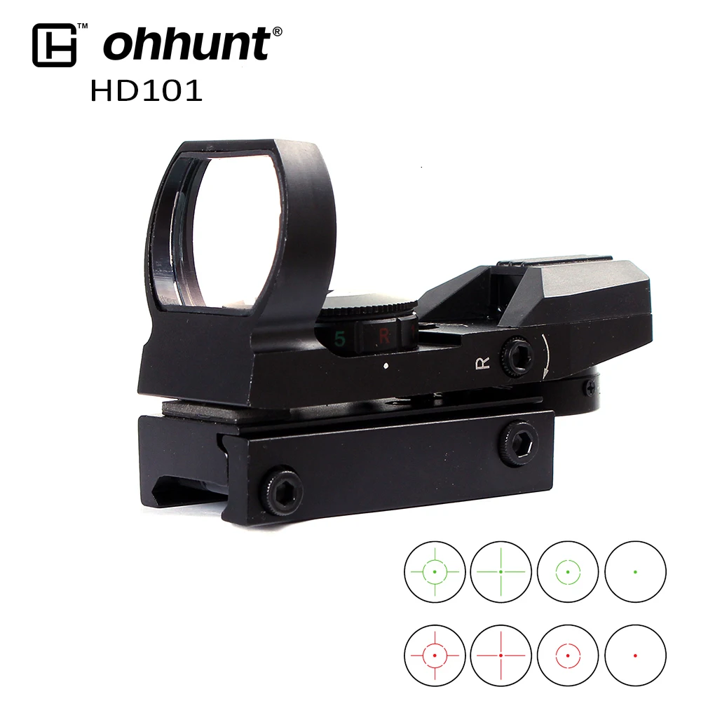 

ohhunt Tactical Hunting 1X22 imitate Holographic 4 Reticle Reflective Red Green Dot Sight Scope Parallax Free Picatinny Mount