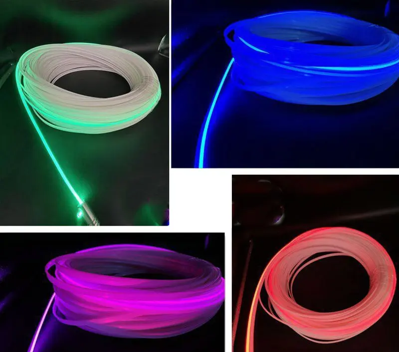 Dia.3mm T-type Invisible Skirt Side Glow Fiber Optic Cable Car inside ambient lighting DIY w/side ribbon Interior PMMA Mount RGB