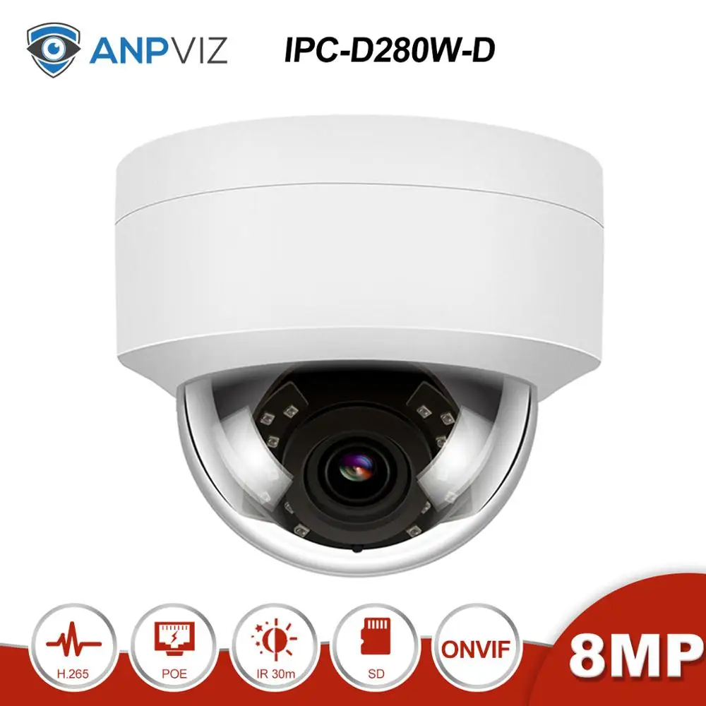 Ceny Anpviz (Hiklvision kompatybilny) IPC D280W D 4K 8MP POE kamera IP kopułkowa z gniazda na kartę SD dom bezpieczeństwa na zewnątrz ONVIF IR 30m H.265