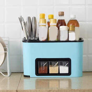 

Kitchen Organizer Spice Rack Seasoning Spices Storage Box Cutlery Rack with Hook Herb & Spice Tools Knife Holder Accessories Blu