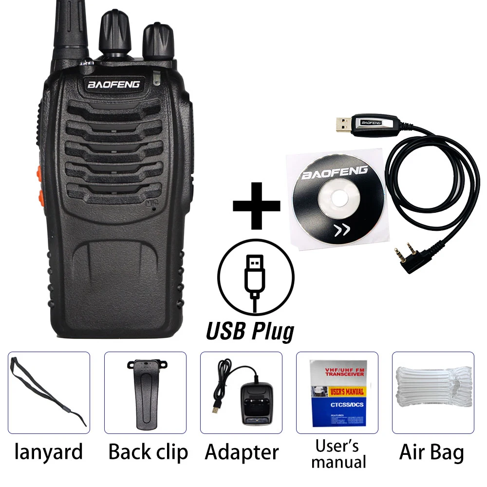 With Cable Baofeng BF 888S Walkie Talkie 5 Вт 6 км UHF 400-470 МГц двухстороннее радио bf888s портативный cb Ham Радио comunicador 16-канальный приемопередатчик - Цвет: With Cable