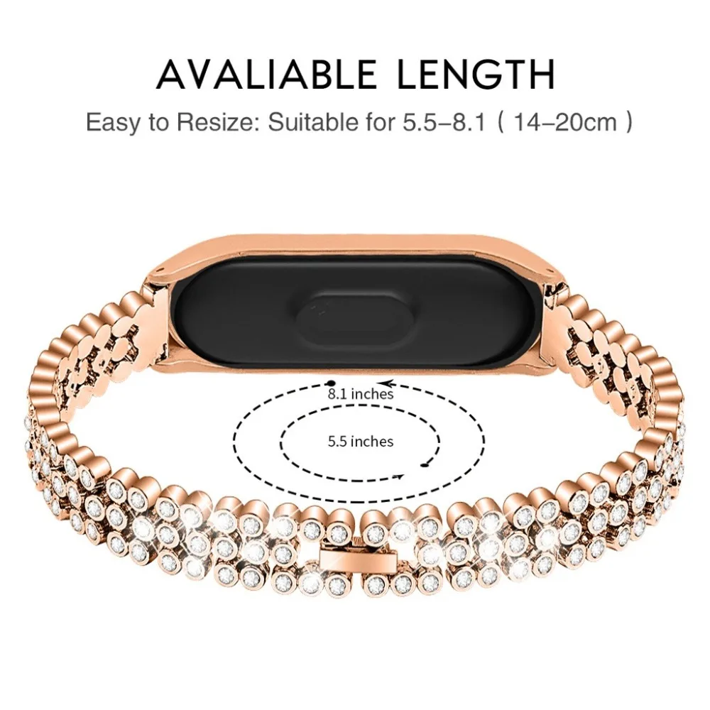 Для Xiaomi Mi ремешок 4 Сменные бриллианты браслет из нержавеющей стали Смарт часы долговечные аксессуары ремешок#903