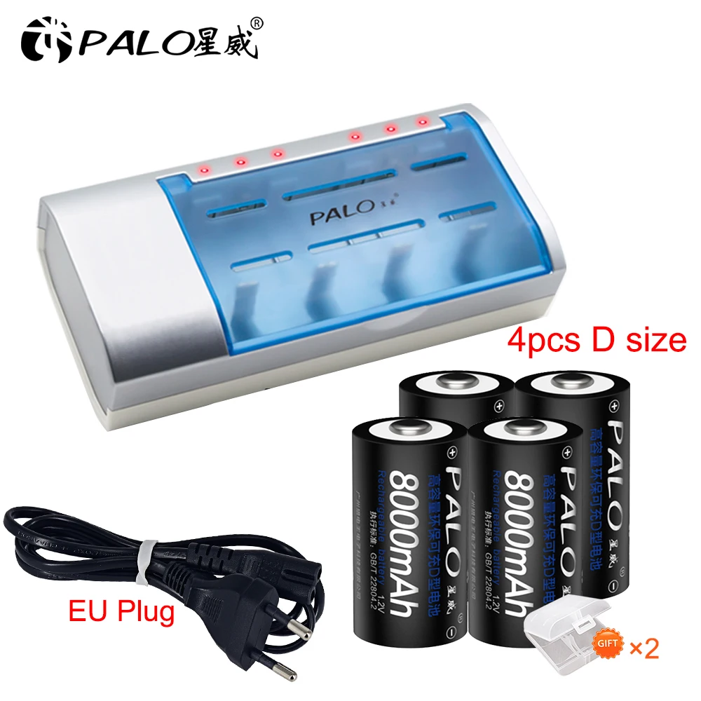 Caricabatterie Palo Per 1.2V Aa/Aaa/Sc/C/D/9V Batteria Ricaricabile 8000Mah Batterie Ricaricabili Tipo D Ricaricabile