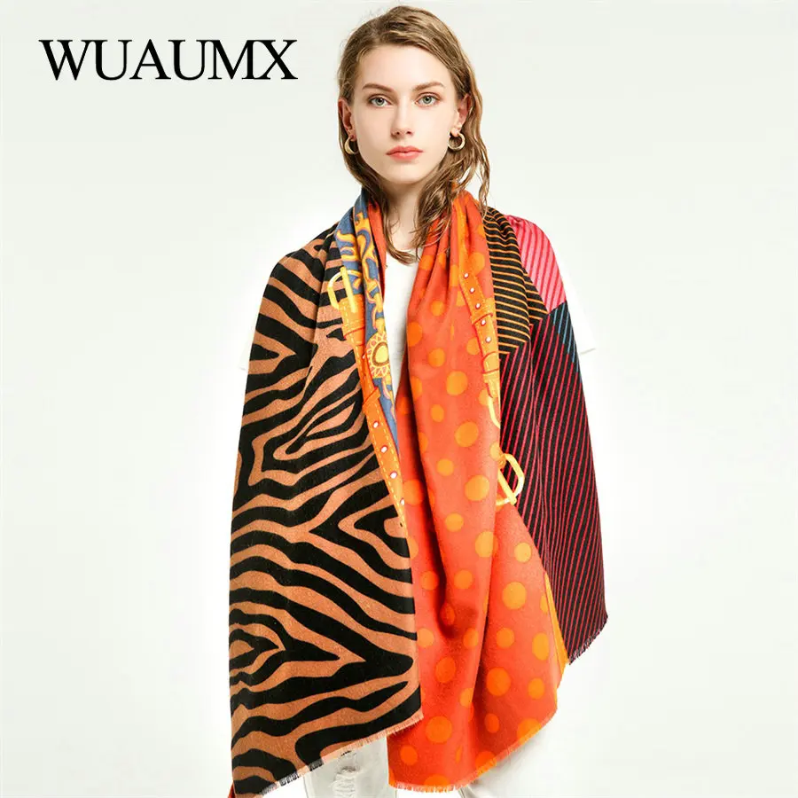 

Wuaumx Warm Scarf Women Autumn Winter Ladies Scarves Double Sided Print Patchwork Pattern Oversize Shawl Wrap Scarves For Female