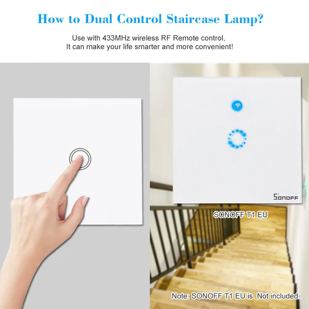 

SONOFF T433 Wall Touch Screen Switch Wall Recessed Panel 433MHz Wireless RF Remote Control Transmitter Home stairs wall switch