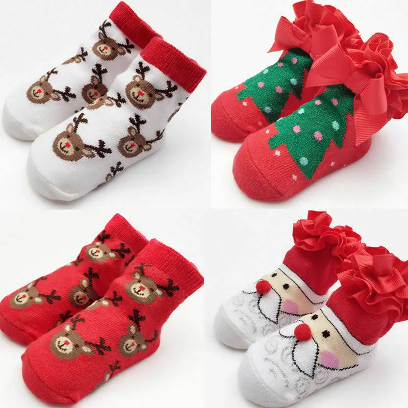 Зимние теплые милые рождественские носки с оленем для маленьких мальчиков и девочек Xmsa, теплые носки для детей от 0 до 24 месяцев
