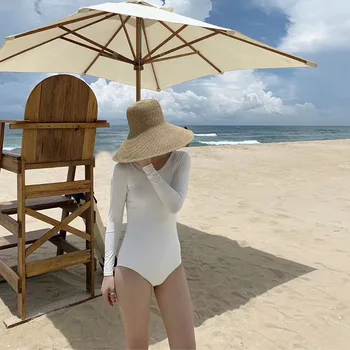 

Bathing Suit Women One Piece Swimsuit Sexy Womens Swim Wear Swimwear Bath Suits Large Size Long Sleeve Cover Backless Solid