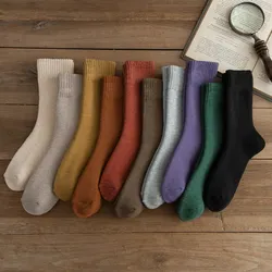 Socks Female Ins Tide Autumn And Winter Cotton Thick Terry Towel Socks Black Solid Color Plus Velvet Women'S Socks