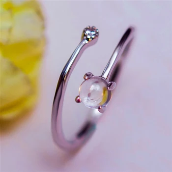 

Korean Female Small Round Natural Moonstone Ring 100% Real 925 Sterling Silver Open Ring Promise Engagement Rings For Women