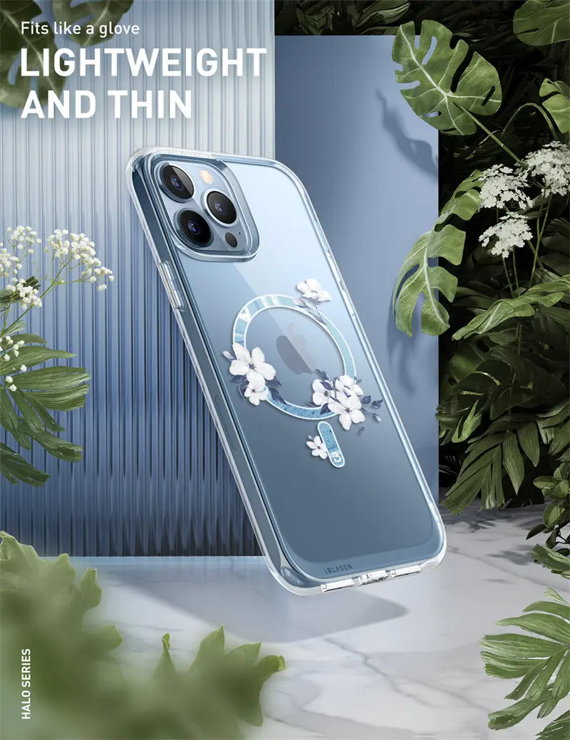 arm pouch for phone I-BLASON For iPhone 13 Pro Max Case 6.7 inch (2021 Release) Halo Slim Clear Case with TPU Inner Bumper Compatible with MagSafe cell phone pouch with strap
