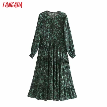 

Tangada autumn women vintage floral dresses long sleeve o neck fashion pleated mid calf dress vestidos feminina 5Z47