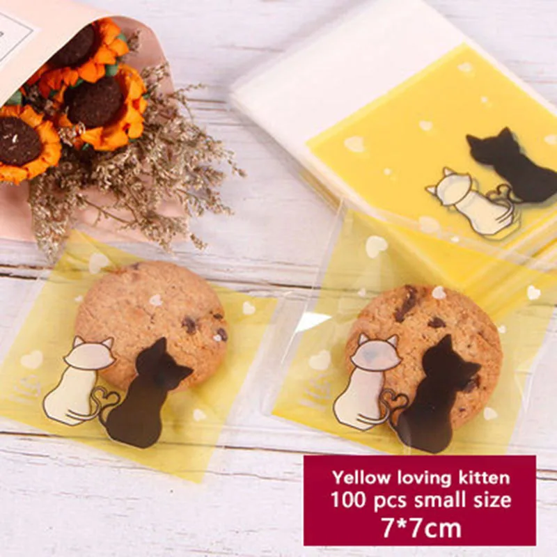 100pcs Cookies Self Adhesive Soap Biscuits Package Bag Yellow Bottom Love Black White Cat Color Wedding Birthday Party Gift | Дом и сад