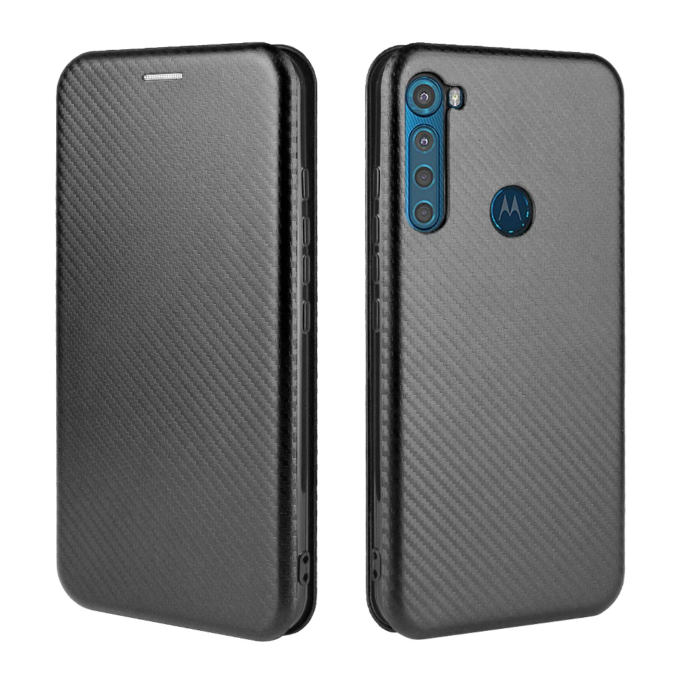 Premium Carbon Fiber Flip Leather Case for Motorola One Fusion Plus