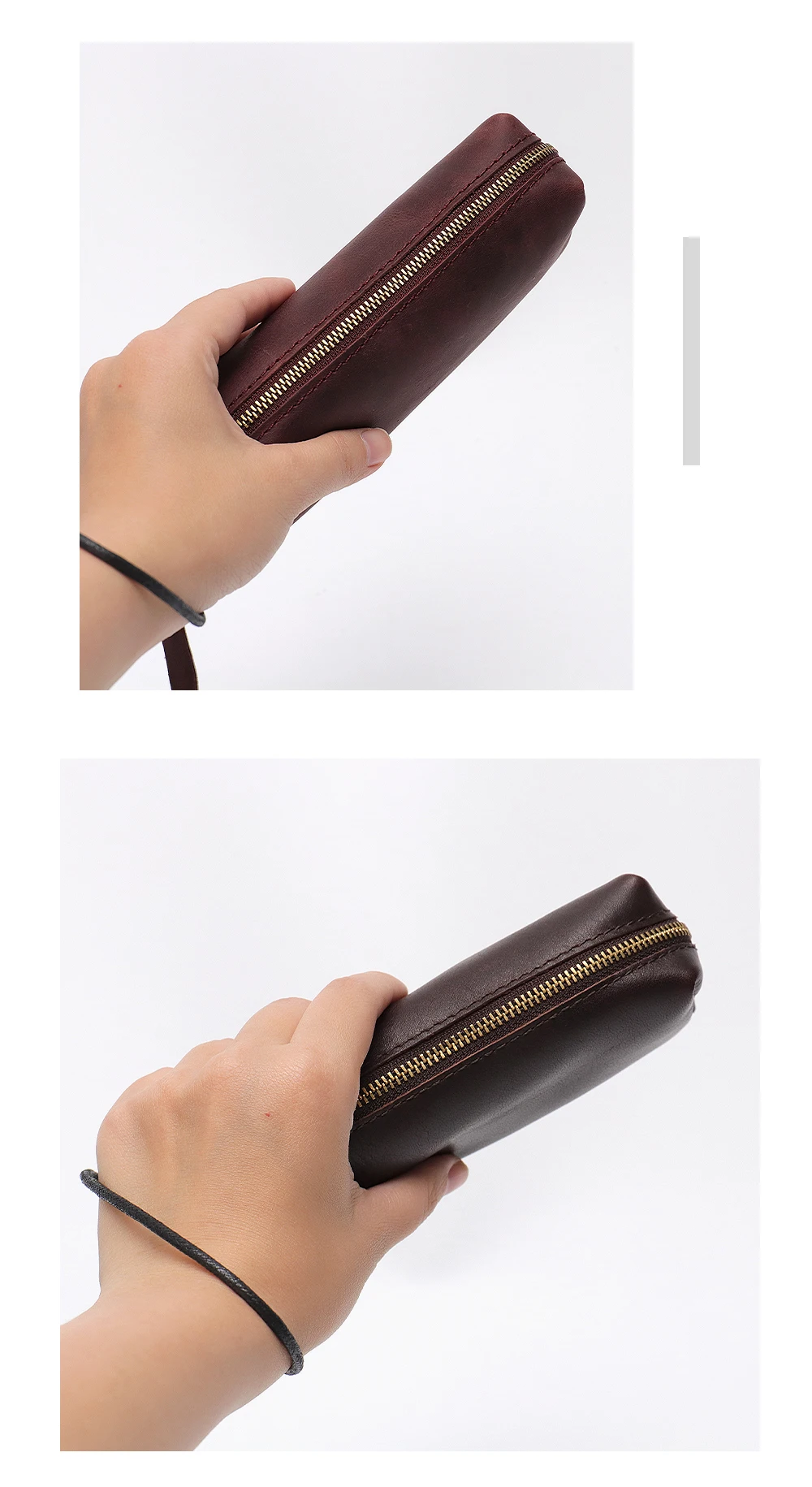 sc caixa de lápis de couro genuíno design do vintage caneta sacos wristlet zíper bolsa armazenamento estacionário escola material de escritório organizador