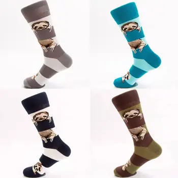 

Women Men Cartoon Sloth Animal Cotton Crew Socks Contrast Color Stripes Hosiery