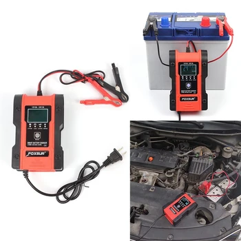

FOXSUR 12V 24V 6A Automatic Pulse Repair Charger with LCD 7-Stage Charger for Lithium Motorcycle Car Battery Charger