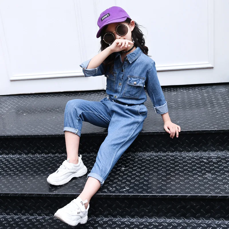 

Childrenswear Girls Fashion Slim Fit Capri Pants Denim Suit 2019 New Style Big Boy Children Casual Two-Piece Set Fashion