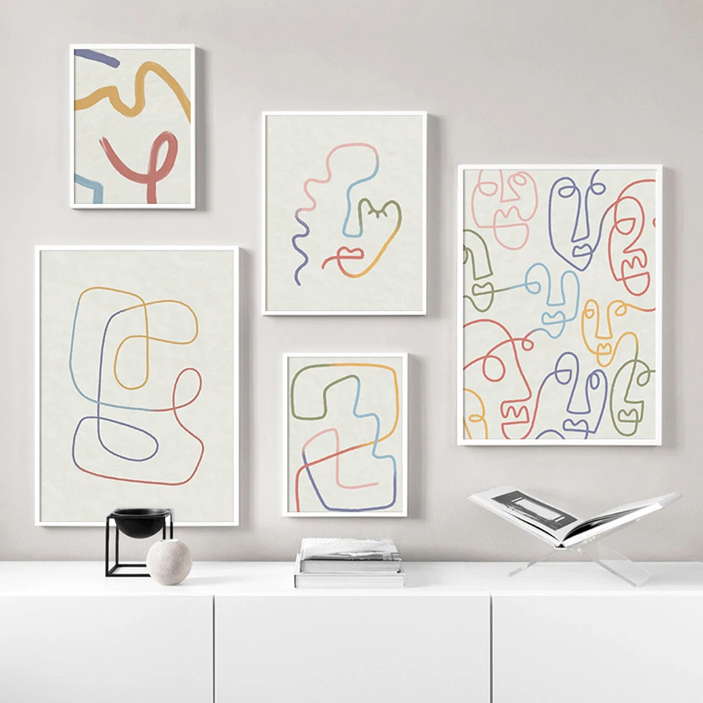 

Colourful Abstract Line Art Faces Print Minimalist Poster Drawing Nordic Wall Art Prints Wall Pictures For Living Room Decor