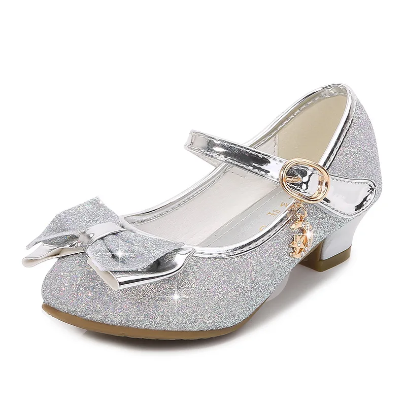 Girls Princess Shoes Butterfly Knot High-Heel Shiny Crystal Shoes Kids Leather Shoes Children's Single Shoes Birthday Present comfortable sandals child Children's Shoes