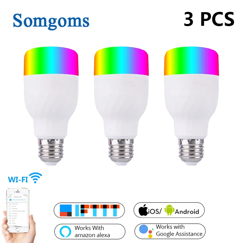 3 PCS E27 Wifi смарт-лампы светодиодный 7 Вт RGBW LED Цвет изменить светильник лампочка 1/2/3/4 шт. приложение Tuya дистанционного Управление работать с Alexa Google Home - Испускаемый цвет: 3 PCS