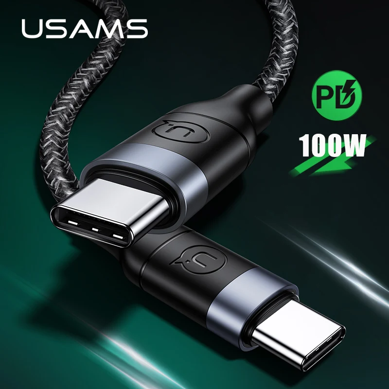 USAMS Тип с разъемами типа C и Тип C кабель 100W 5A быстрая для зарядки, Нейлоновый, в оплетке для синхронизации данных Тип C кабель для macbook pro ноутбук кабель