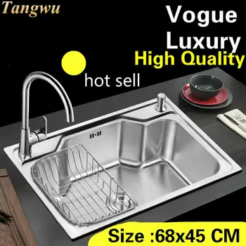 Online Free Shipping Apartment Luxury Wash Vegetables Kitchen Single Trough Sink High Quality 304 Stainless Steel Hot Sell 680x450 MM