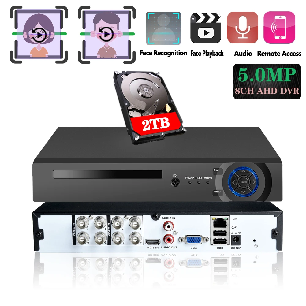 AHD Video Audio Record Face CCTV 8CH Recorder H.265 5MP 4MP 1080P 6 in 1 Hybrid DVR XVi TVi CVI IP NVR For AHD&ampIP Camera |