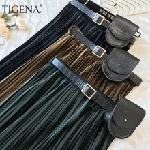 Женская длинная плиссированная юбка TIGENA, трапециевидная юбка из бархата с высокой талией, для женщин на осень-зиму