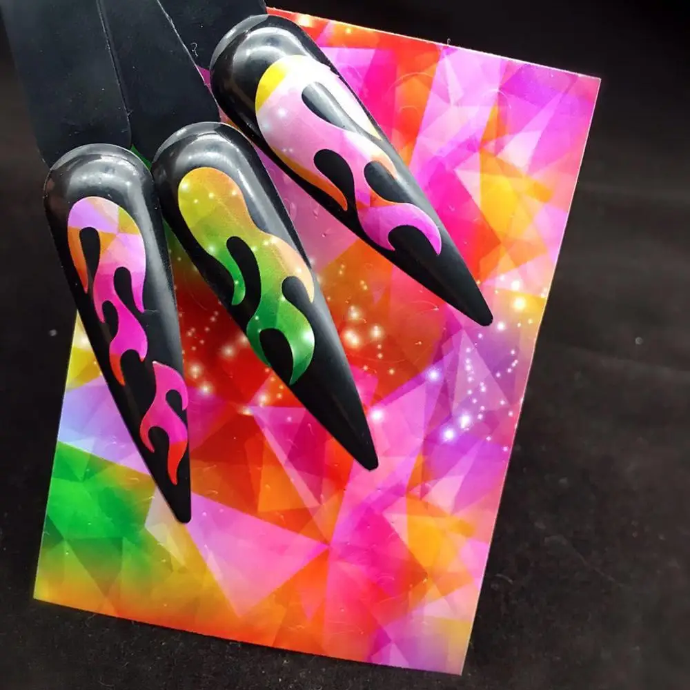 16 штук наклейка с пламенем наклейки для ногтей отражающая лента клейкая пленка для украшения своими руками светоотражающие наклейки на ногти - Цвет: 8pcs