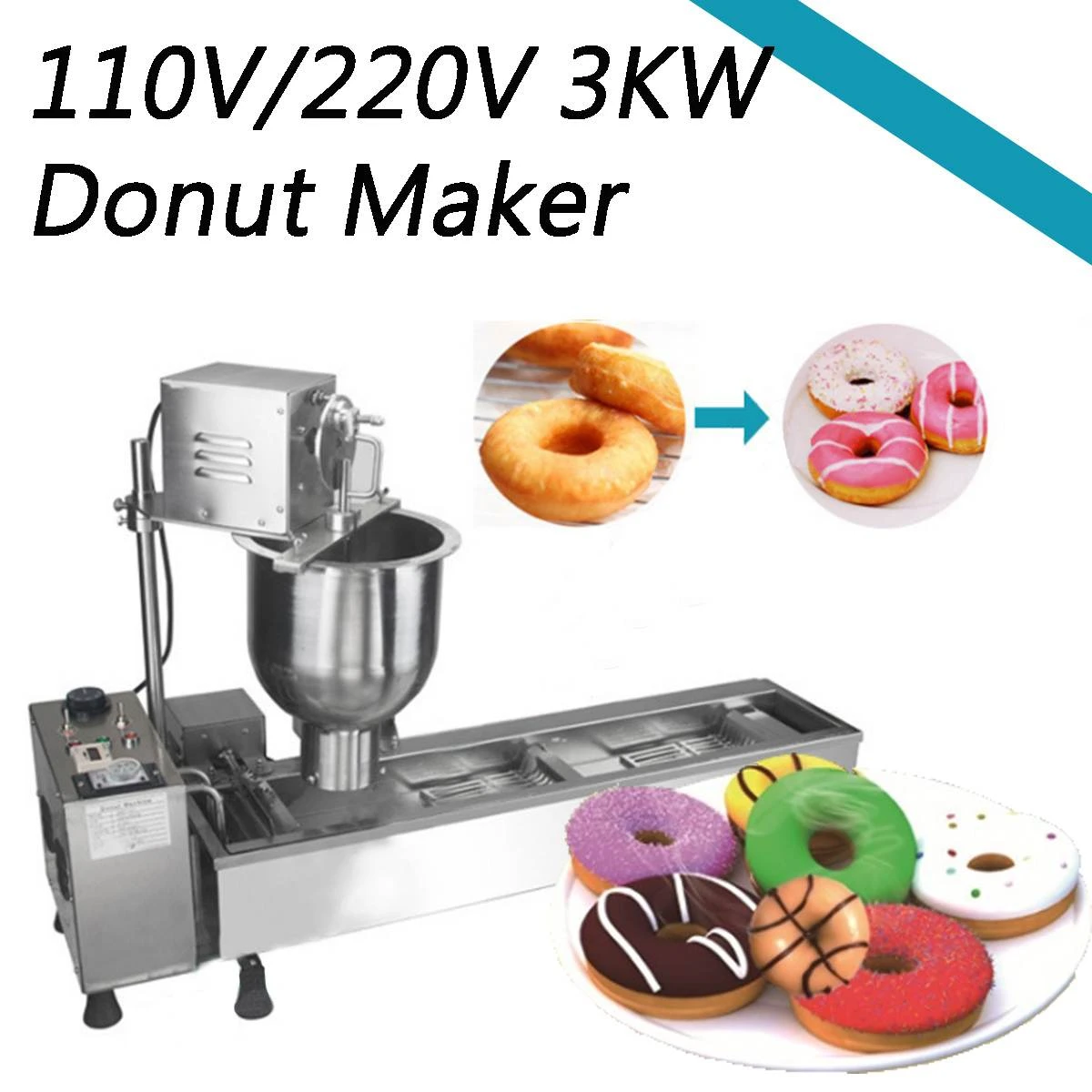 3KW Electric Doughnut Frying Machine Full Automatic Donut Making
