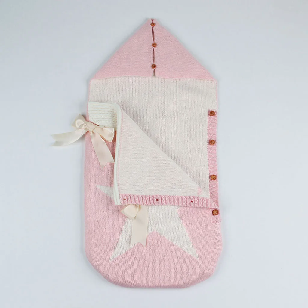 Envelopes for Newborns Five Star Knitted Sleeping Bag Autumn Winter Grey Button Up Infant Baby Swaddle Wrap Sleep Sacks Blanket