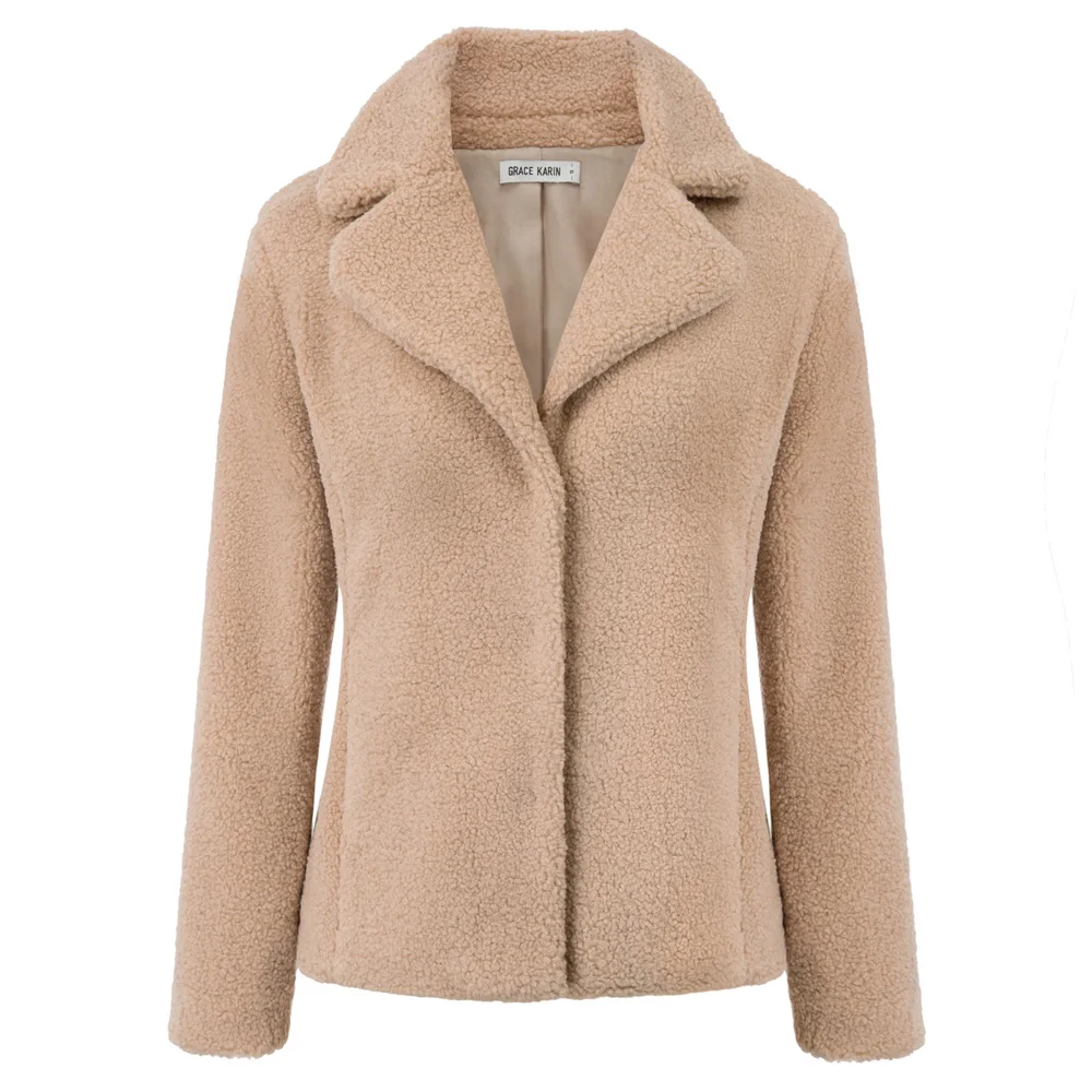 

GK Women Fashion Faux-Fur Coat Outerwear Long Sleeve Lapel Collar Autumn/Winter Leopard Pattern warm coat