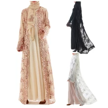 Летние Абаи Дубай Для женщин Длинные блестками кружева сетки кимоно кардиган мусульманский хиджаб платье кафтан Абаи s турецкая исламская Костюмы