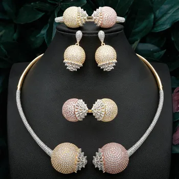 

Accking Dubai TricolorJewelry Sets Nigerian Wedding African Bridal Jewellery Set Cubic Zircon Ethiopian Jewelry