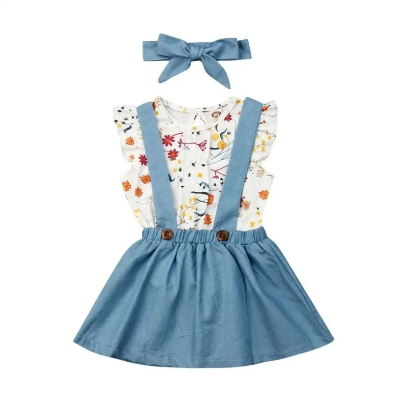 6M-4Y Toddler Kid Baby Girls Clothing Set Summer Flower Tops +Ruffles Skrits Overalls Outfits Costumes | Мать и ребенок