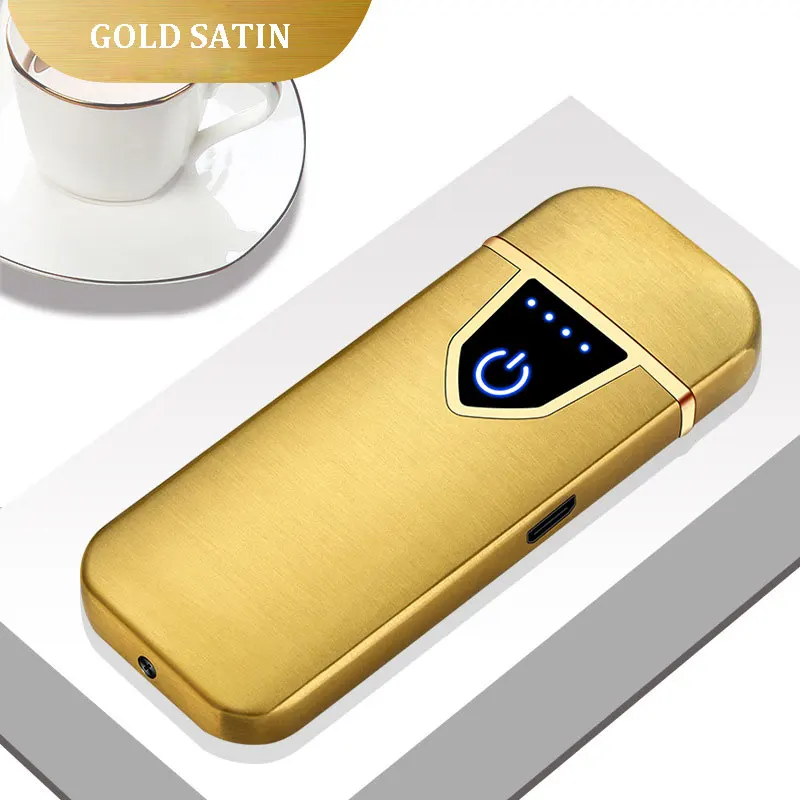 Перезаряжаемая Электронная зажигалка сенсорный выключатель электрическая сигарета мини ветрозащитная беспламенная USB катушка s - Цвет: GOLD SATIN
