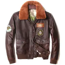 Новинка, Мужская винтажная коричневая куртка в стиле милитари из коровьей кожи, куртка авиатора с воротником из натуральной коровьей кожи, куртки для русской зимы