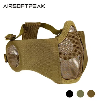 

Airsoft Mask Half Face Net Metal Steel Masks Ear Mouth Protective Hunting Tactical CS Dust-proof Face Mask Camouflage Face Mask