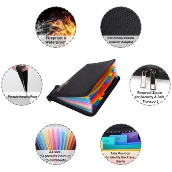 

Waterproof Portable Zipper File Pouch Fireproof Document Bag for Money Passport Organizer Holder Bag for Home Office