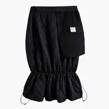 TVVOVVINWomen юбка с высокой талией, юбки с эластичной талией и завязками, нестандартная юбка, универсальная Длинная черная юбка DG127